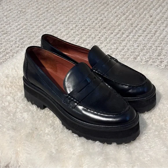 Reformation Agathea Black Chunky Platform Lugsole Penny Loafers in Size 7.5 - Picture 5 of 10